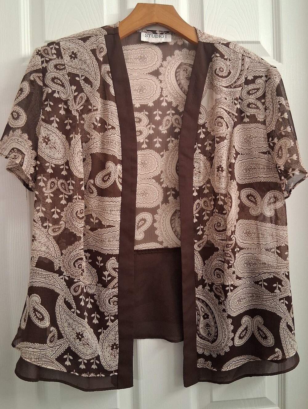 Vintage Studio I Sheer Brown Paisley Open Cardigan Blouse Medium